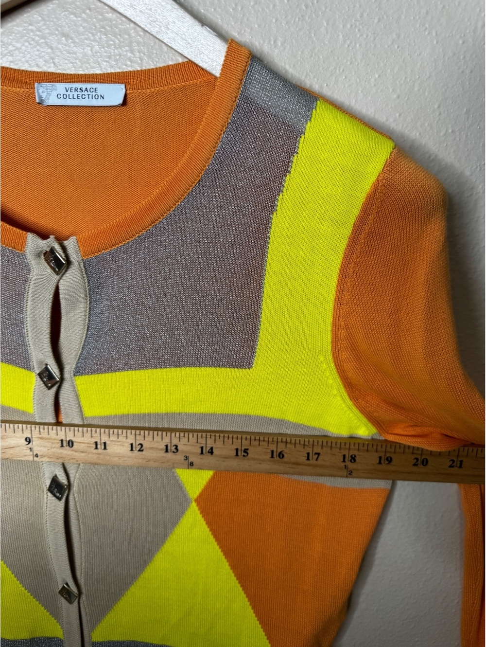 Versace Collection Womens IT 48 Cardigan Orange Geometric Viscose Made in Italy - Picture 7 of 8